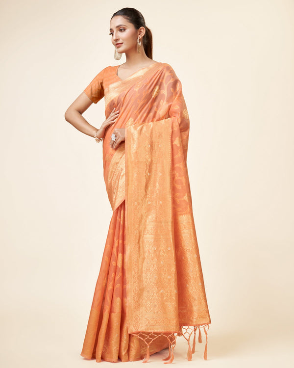 Women's Woven Saree With Blouse Set-Peach - Sweet Smile