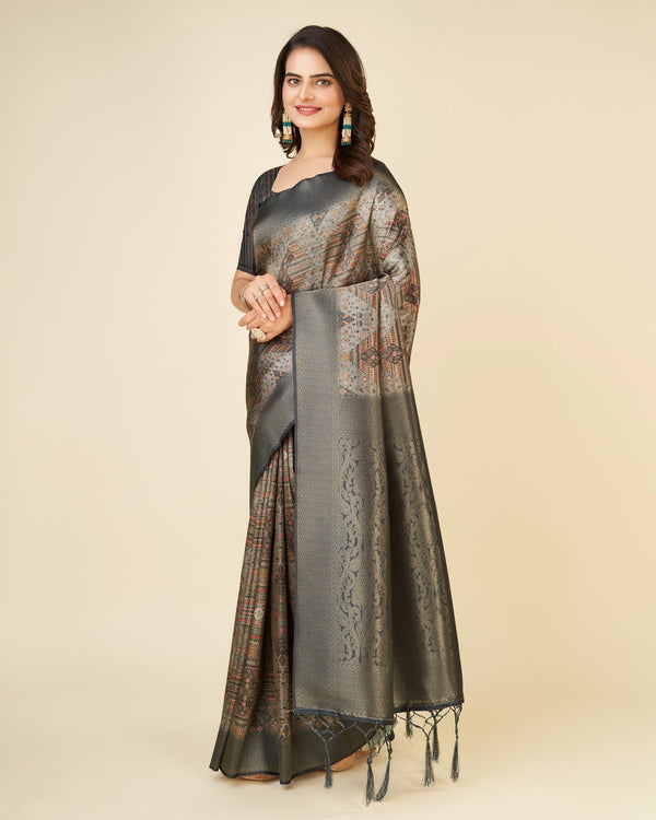 Women's Woven Saree With Blouse Set-Grey - Sweet Smile