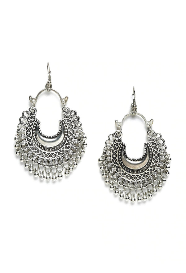 Johar Kamal Oxidised Silver-Plated Chandbali Earrings Jker_076