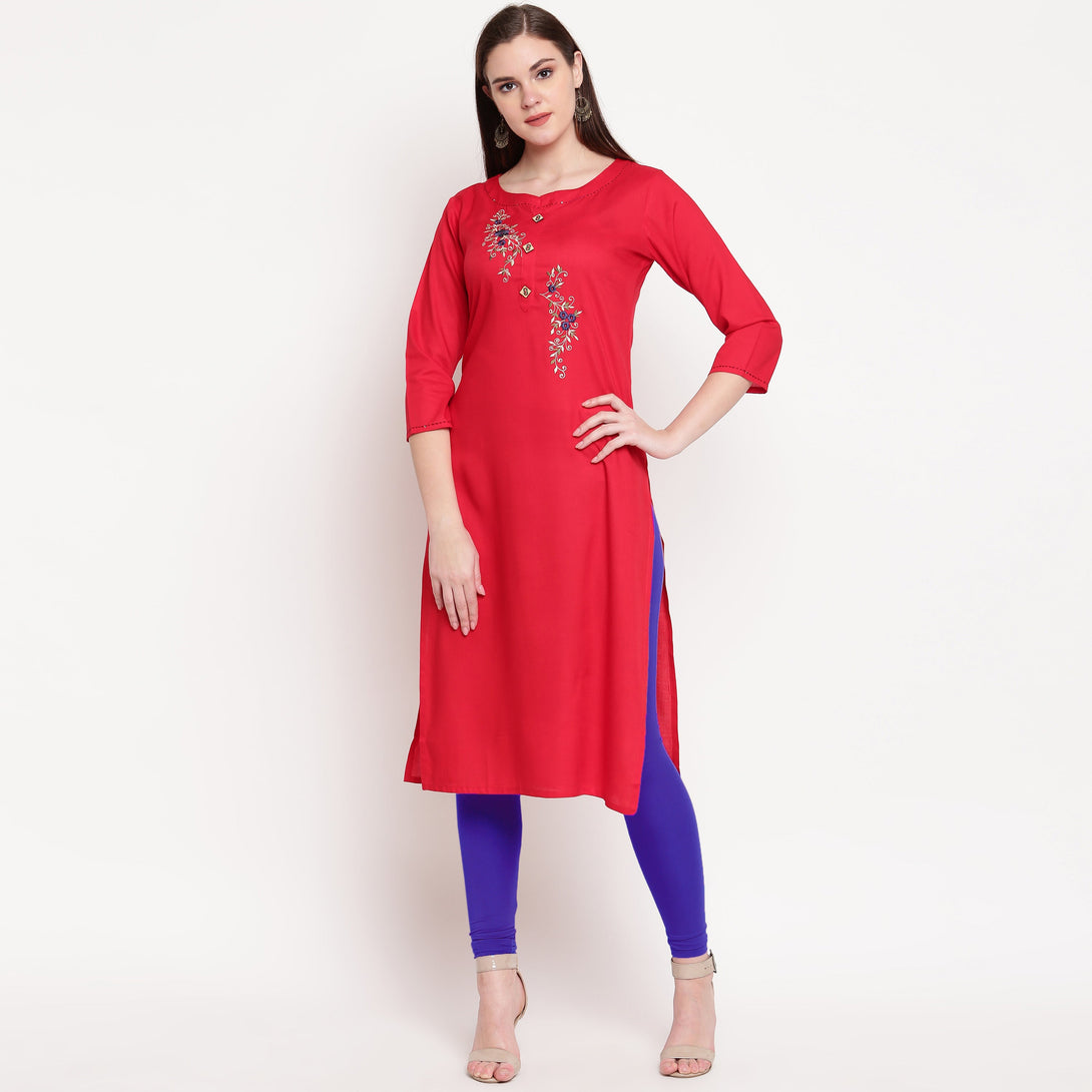 Women's Red Rayon Kurti By Vbuyz (1Pc)