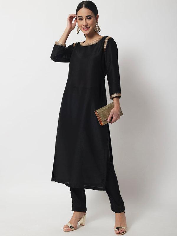 Women's Stunning Black Kurti With Straight Pants - Anokherang