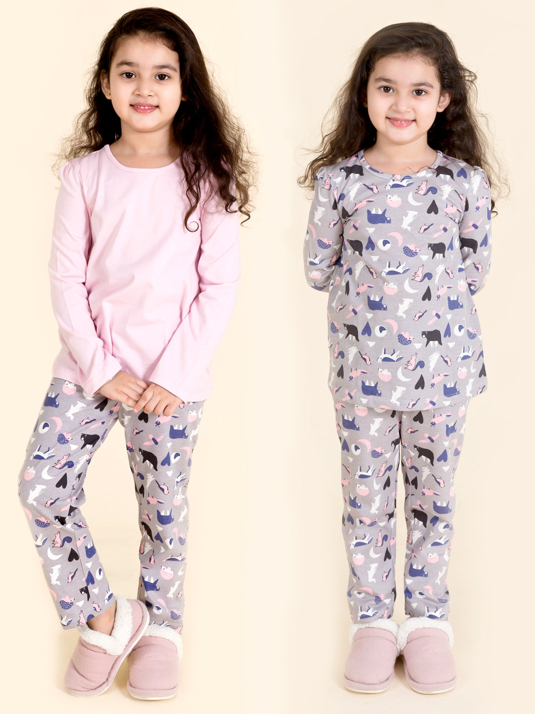 Girls Pack Of 2 Pure Cotton Printed Night Suits - Ps Peaches