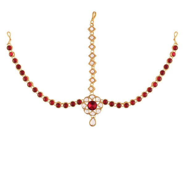 Women's 18K Gold Plated Kundan Studded Bridal Matha Patti - I Jewels