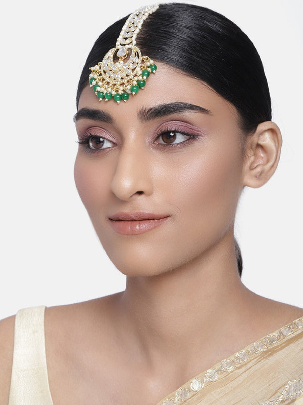 Women's Traditional Gold Plated Kundan & Pearl Studded Maang Tikka - I Jewels