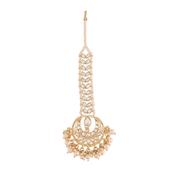 Women's Traditional Gold Plated Kundan & Pearl Studded Maang Tikka - I Jewels