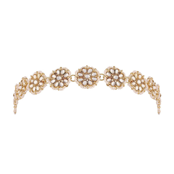 Women's 18k Gold Plated Floral Kundan Pearl Studde Sheeshpatti - I Jewels