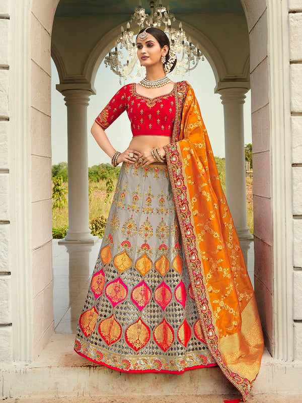 Women's Multicolour Fancy Fabric Party Wear Lehenga-Myracouture