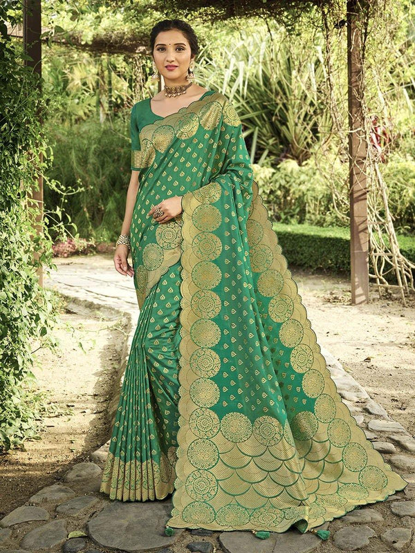 Women's Green Party Wear Silk Saree-Myracouture