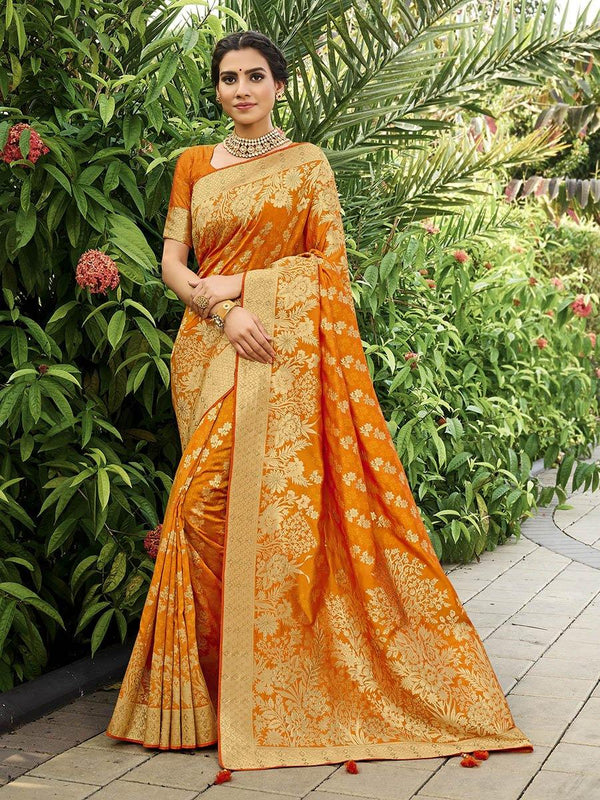 Women's Mustard Yellow Party Wear Silk Saree-Myracouture