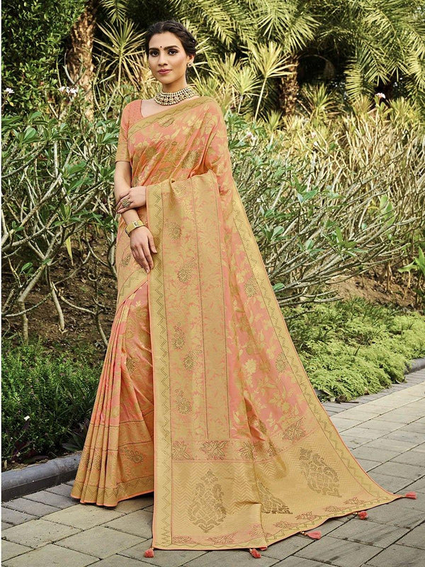 Women's Peach Party Wear Silk Saree-Myracouture