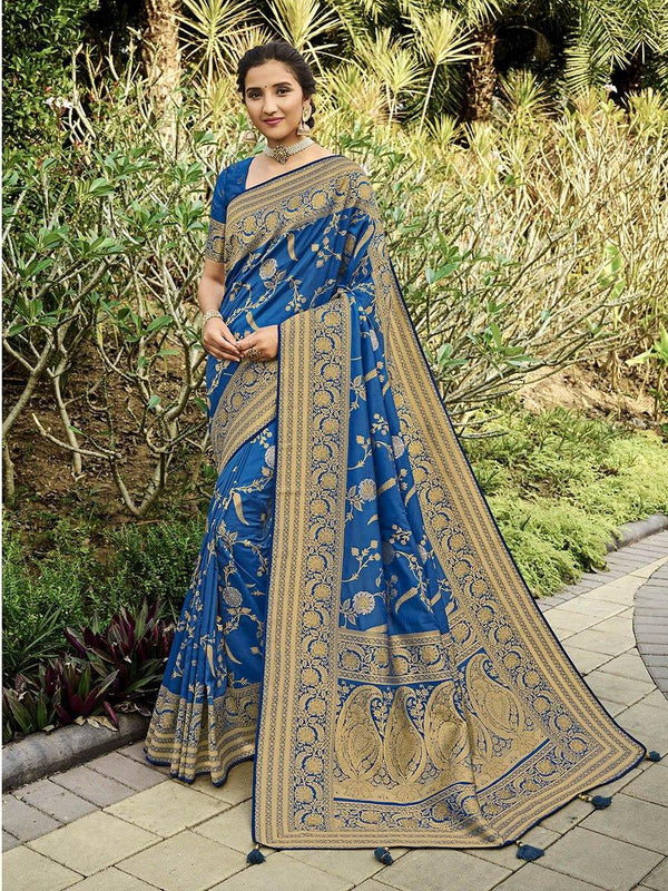 Women's Royal Blue Party Wear Silk Saree-Myracouture