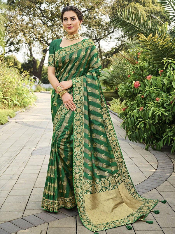 Women's Green Party Wear Silk Saree-Myracouture