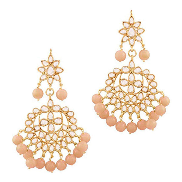 Women's Traditional Gold Plated Chandbali Kundan & Pearl Earring Set with Maang Tikka - I Jewels