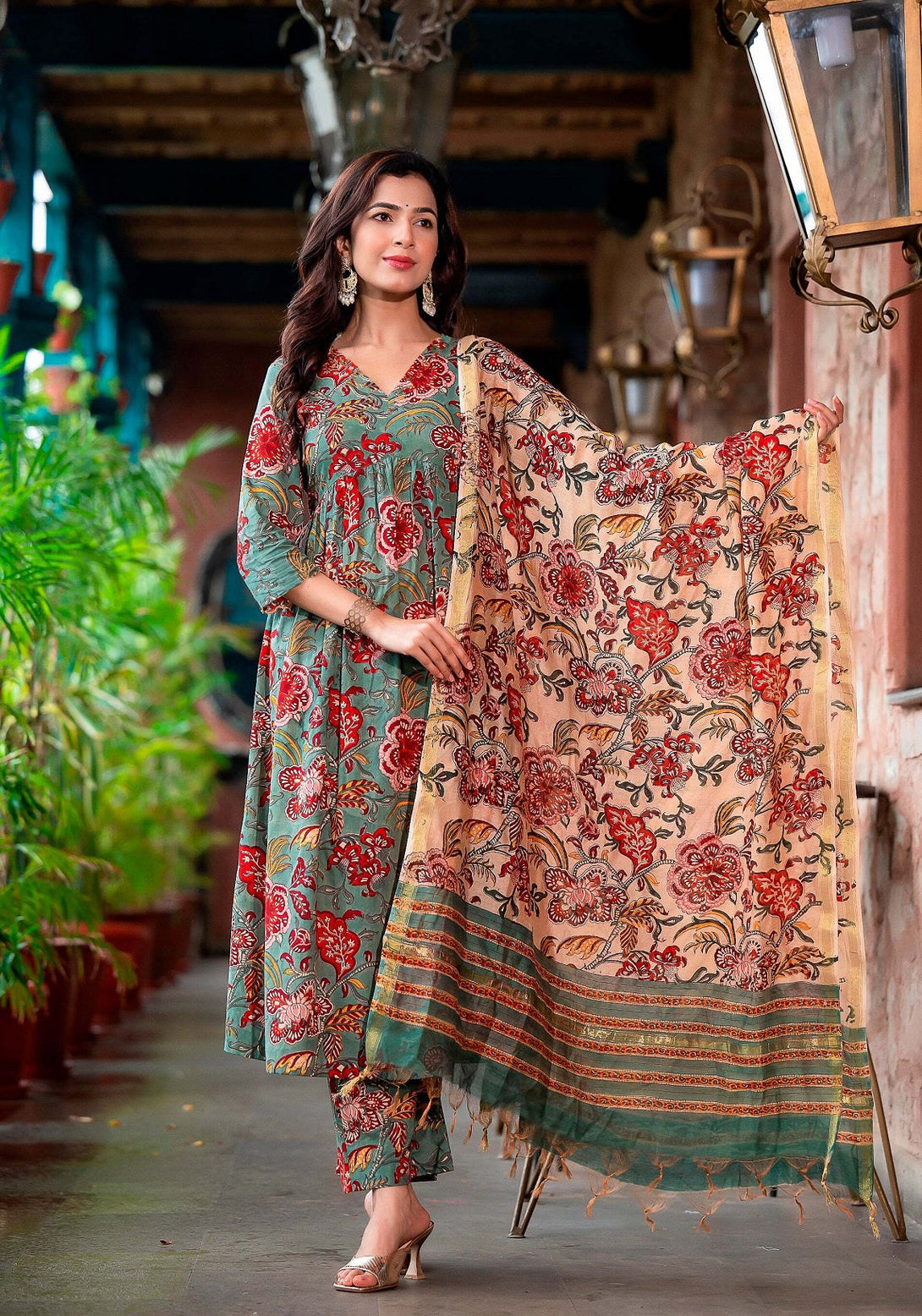 Women's Rama Rayon Printed Kurta With Pant And Duppata Set - Dwija Fashion