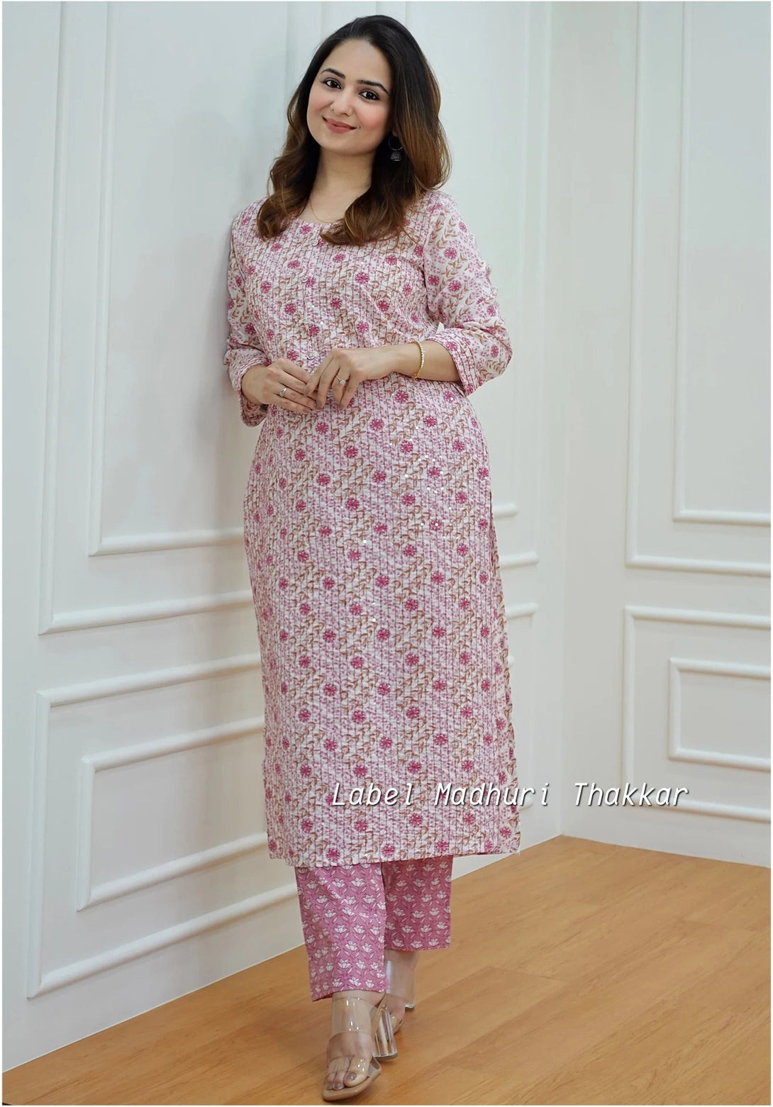 Women's Pink Rayon Printed Kurta With Pant Set - Dwija Fashion