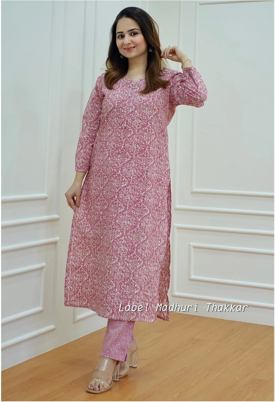 Women's Pink Rayon Printed Kurta With Pant Set - Dwija Fashion