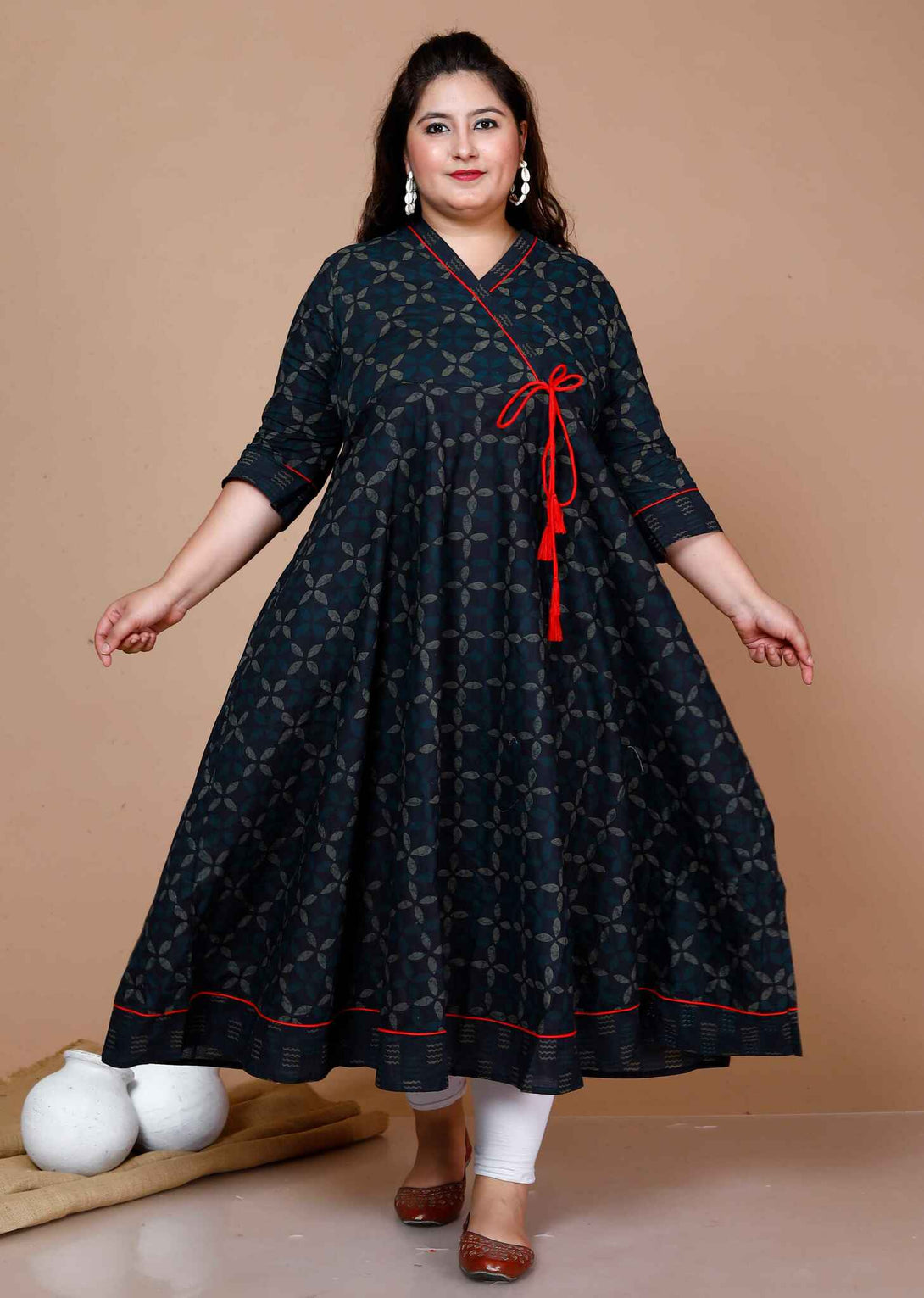 Women'S Plus Size Abstract Ankle Length Angrakha Style Kurta - Miravan