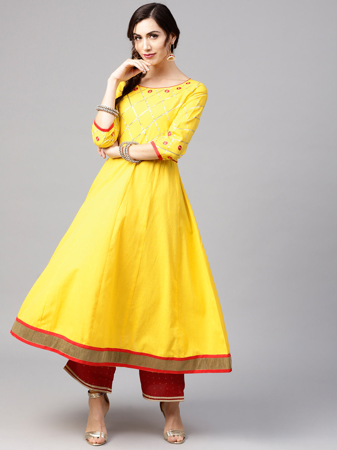 Women's Yellow Embellished Anarkali Kurta - Noz2Toz