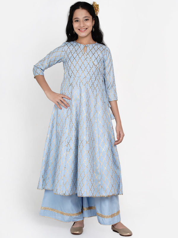 Girl's Blue Printed Regular Kurta With Palazzos - Bitiya By Bhama