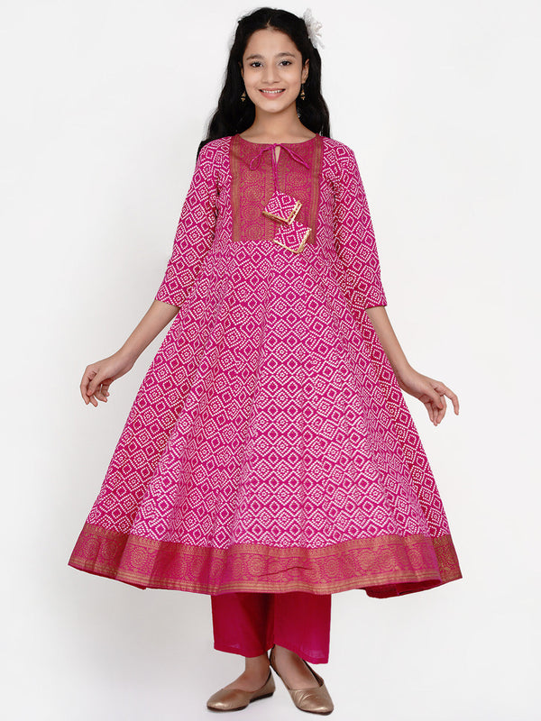 Jashvi Pink Bandhej Anarkali Kurta With Palazzo