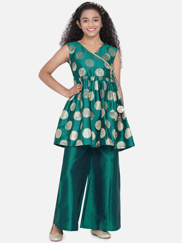 Girl's Green Self Design Kurta With Palazzo - Bitiya By Bhama