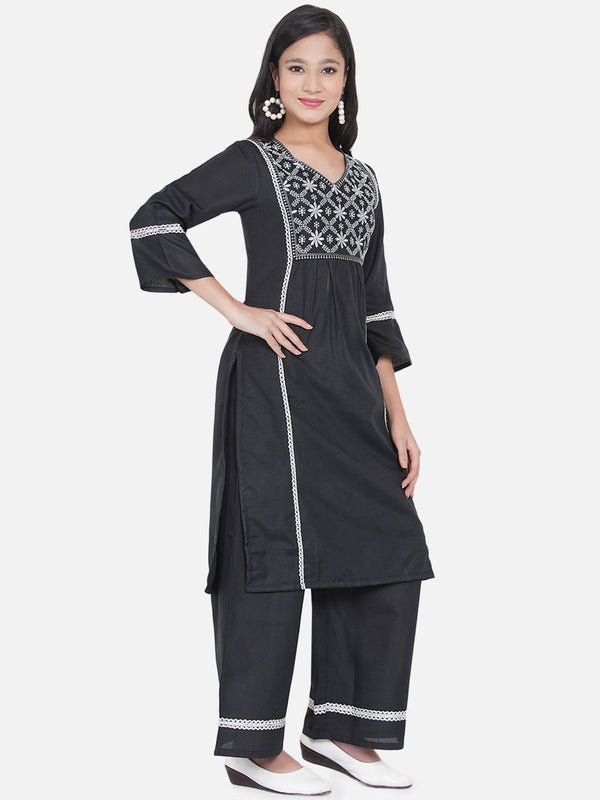 Girl's Black Kurta With Palazzo - Bitiya By Bhama