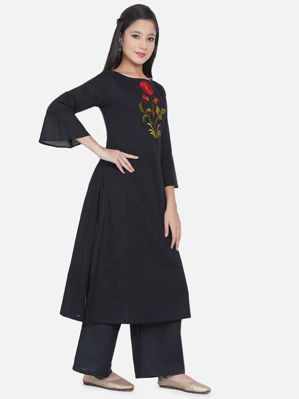 Girl's Black  Kurta  With Palazos - Bitiya By Bhama