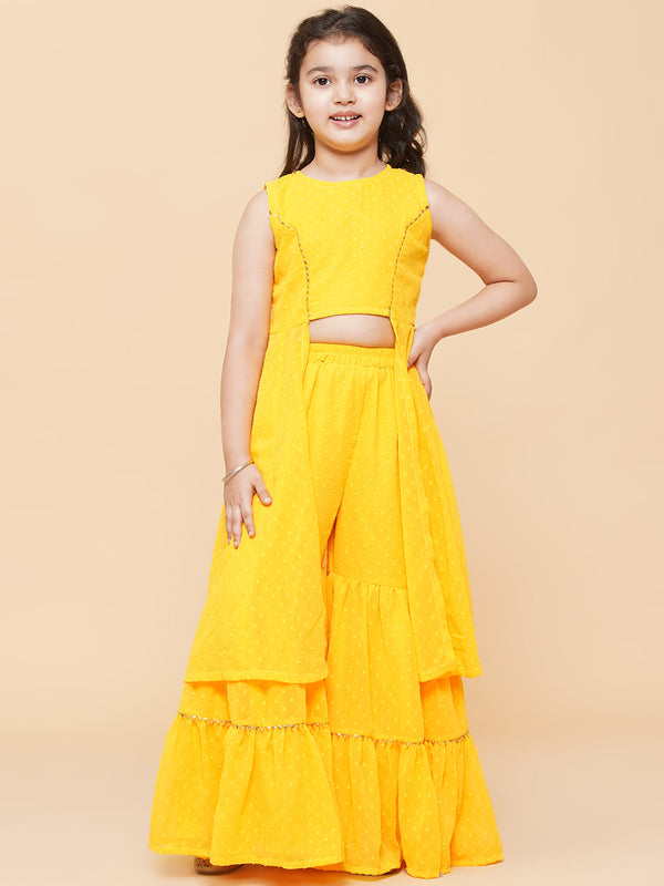 Jashvi Yellow Swiss Dot Kurta With Sharara