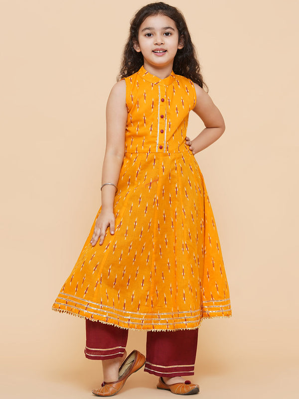 Girl's Mustard Coloured  Anarkali Kurta With Palazzos - Bitiya By Bhama