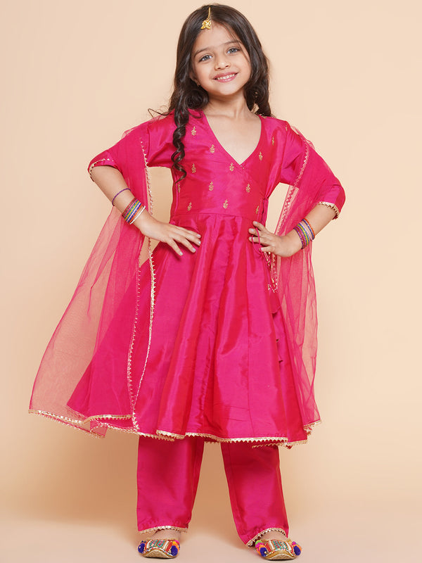 Girl's Blue Embroidered Kurta With Trousers & With Dupatta - Bitiya By Bhama