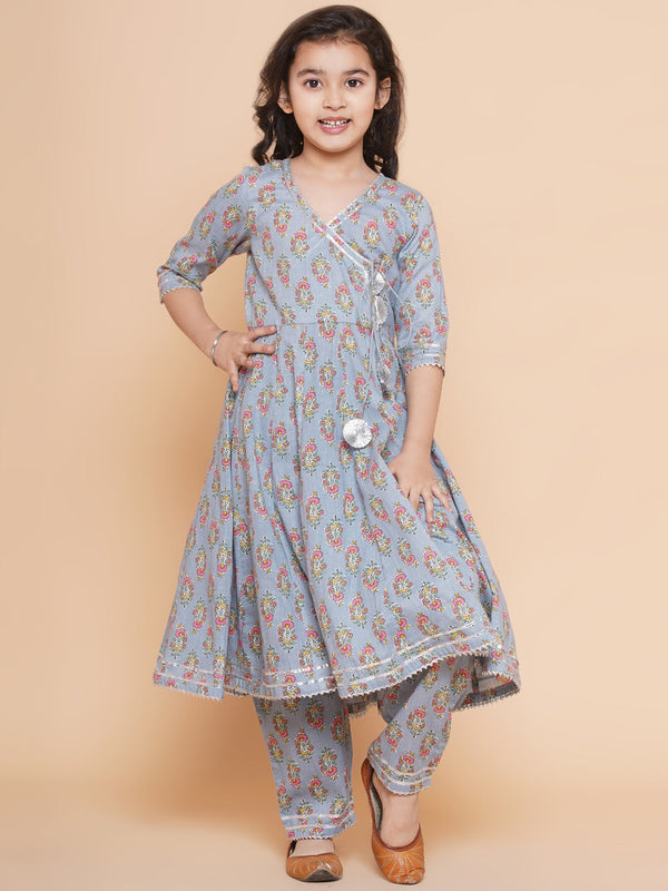 Jashvi Grey Printed Kurta With Trousers