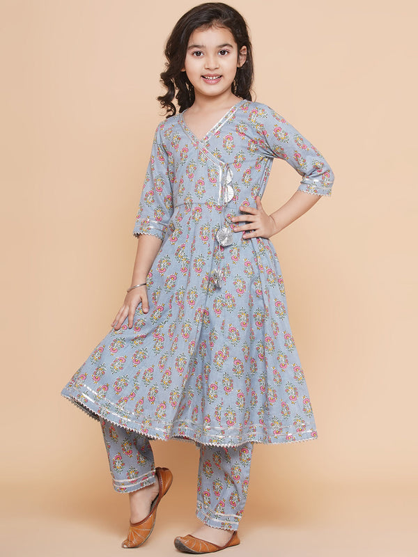 Girl's Grey Printed Kurta With Trousers  - Bitiya By Bhama