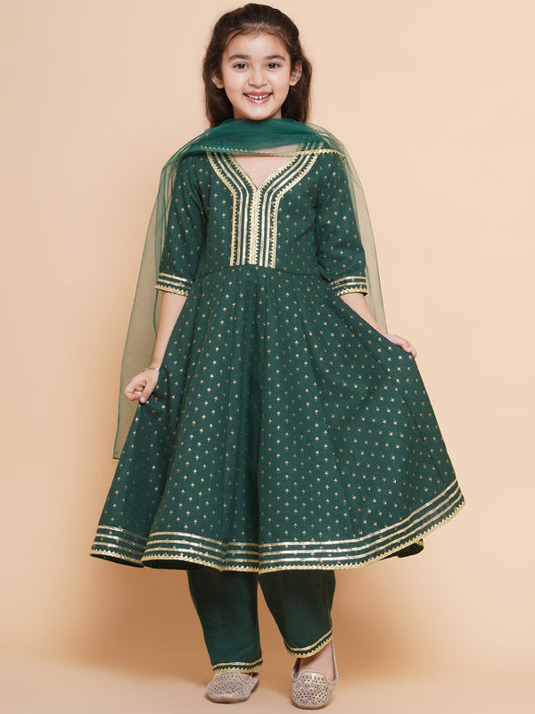 Jashvi Girls Ethnic Motifs Printed Kurta & Trousers With Dupatta