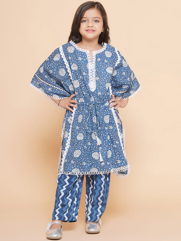 Jashvi Girls Printed V- Neck Kaftan Kurta with Palazzos