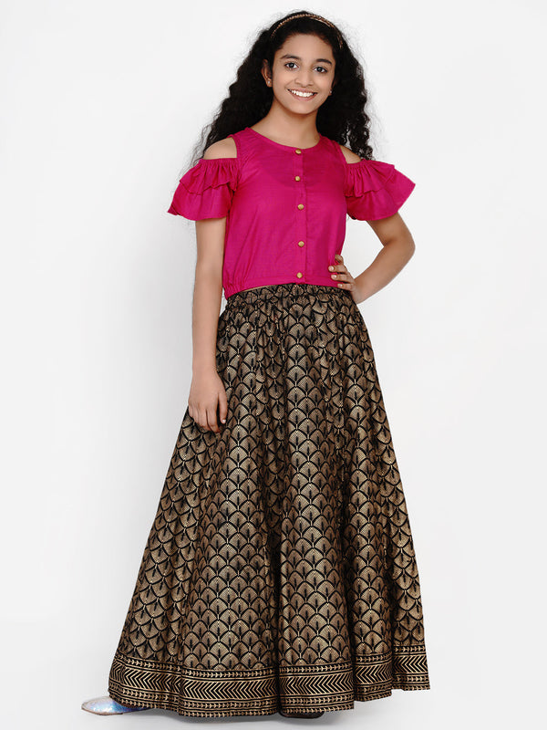 Jashvi Teens Girls Foil Printed Ready To Wear Lehenga With Blouse