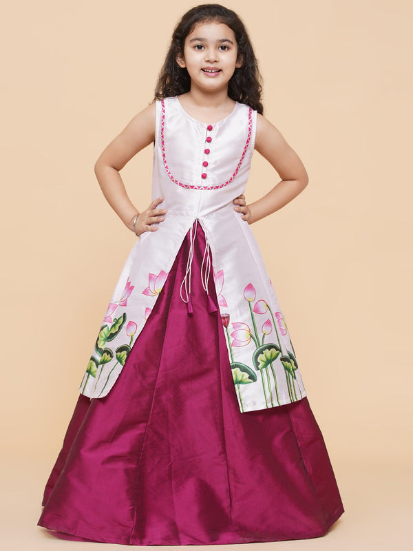 Jashvi Girls Printed Ready To Wear Lehenga & Kurta