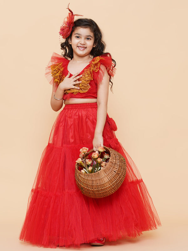 Jashvi  Girls Embroidered Ready to Wear Lehenga & Blouse