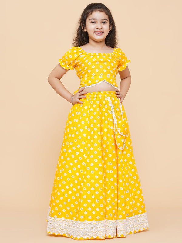 Jashvi  Girls Printed Ready to Wear Lehenga & Blouse