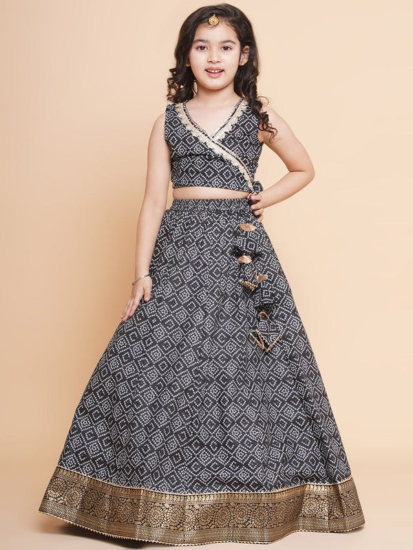 Girls Bandhani Printed Ready To Wear Cotton Choli With Lehenga - Bitiya By Bhama