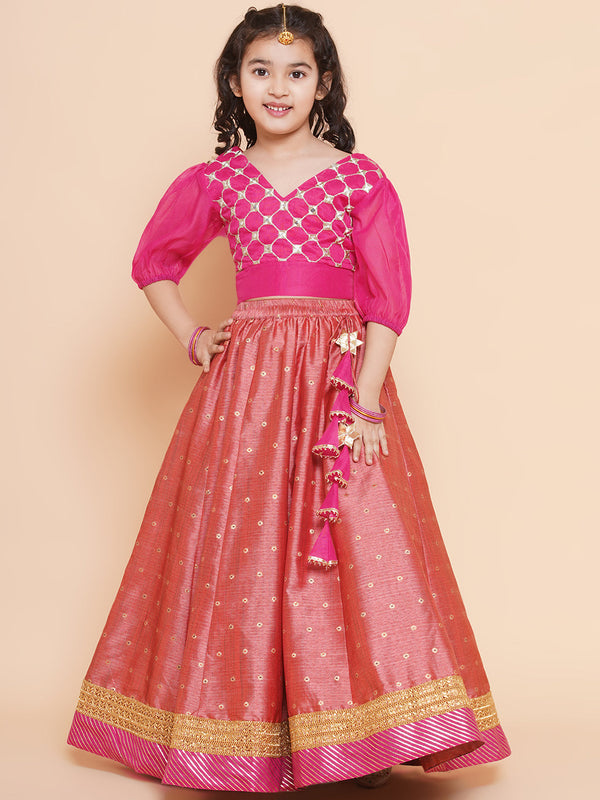 Girls Embroidered Mirror Work Choli Ready To Wear Lehenga - Bitiya By Bhama