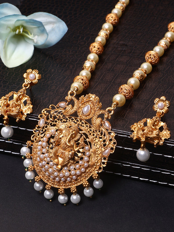 Women's Gold Plated Maa Laxmi Stone Studded Necklace With Earrrings - Anikas Creation