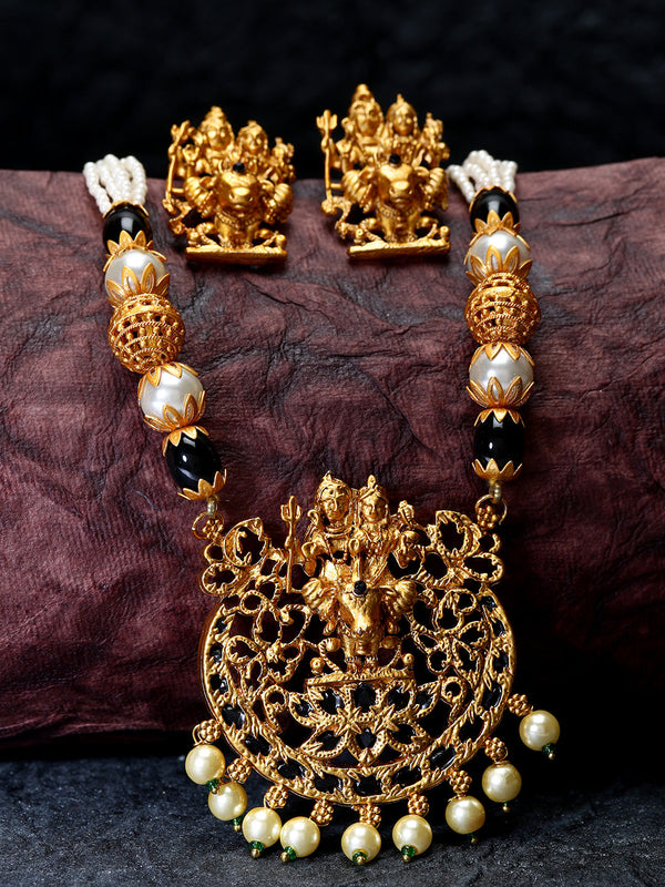 Women's Gold Plated Maa Laxmi Stone Studded Necklace With Earrrings - Anikas Creation