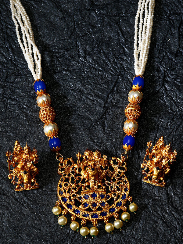 Women's Gold Plated Maa Laxmi Stone Studded Necklace With Earrrings - Anikas Creation