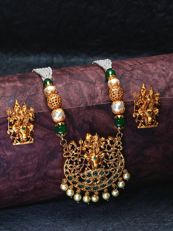 Women's Gold Plated Maa Laxmi Stone Studded Necklace With Earrrings - Anikas Creation