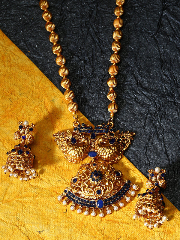 Women's Gold Plated Maa Laxmi Stone Studded Necklace With Earrrings - Anikas Creation