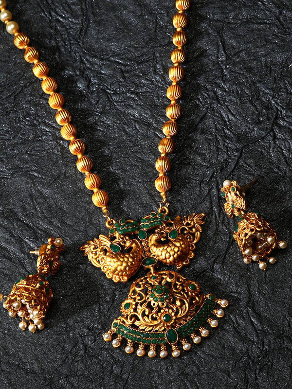 Women's Gold Plated Maa Laxmi Stone Studded Necklace With Earrrings - Anikas Creation