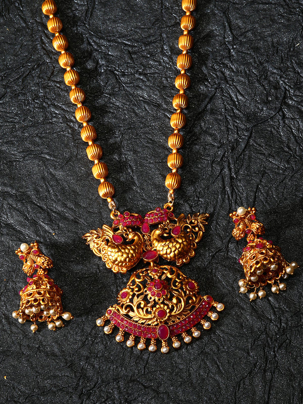 Women's Gold Plated Maa Laxmi Stone Studded Necklace With Earrrings - Anikas Creation