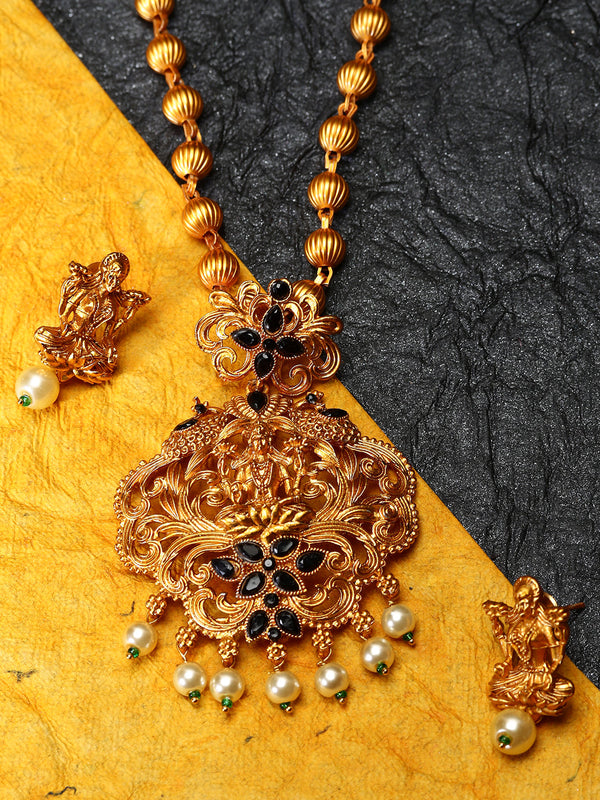 Women's Gold Plated Maa Laxmi Stone Studded Necklace With Earrrings - Anikas Creation