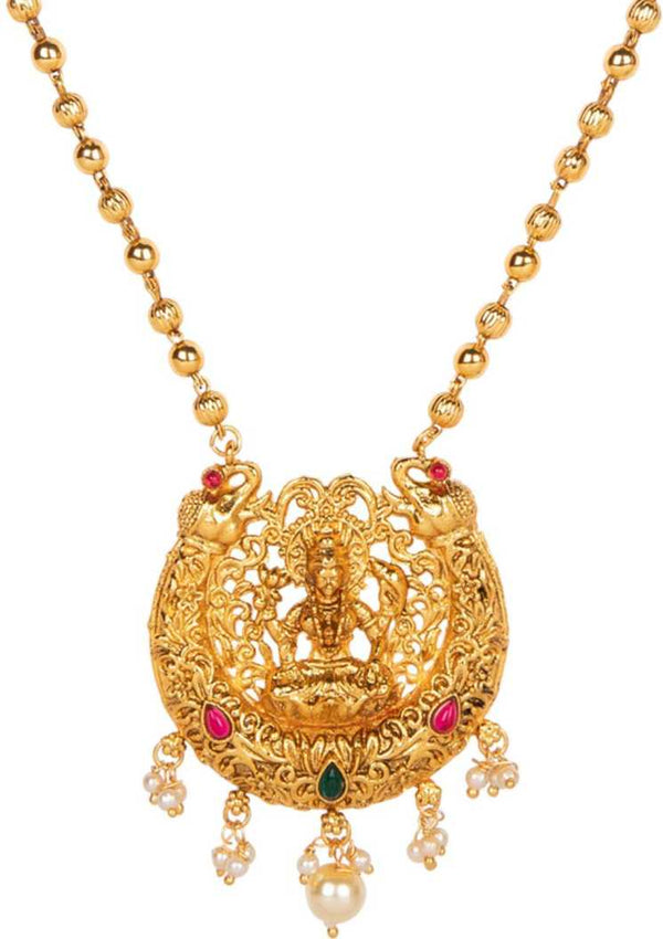 Women's Antique Matte Gold Finish White Stone Studded Temple Jewellery set - Anikas Creation