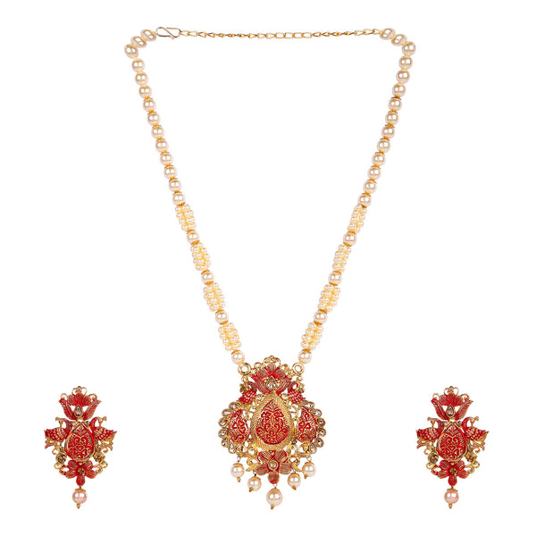 Women's Antique Matte Gold Finish Maroon Stone Studded Temple Jewellery set - Anikas Creation